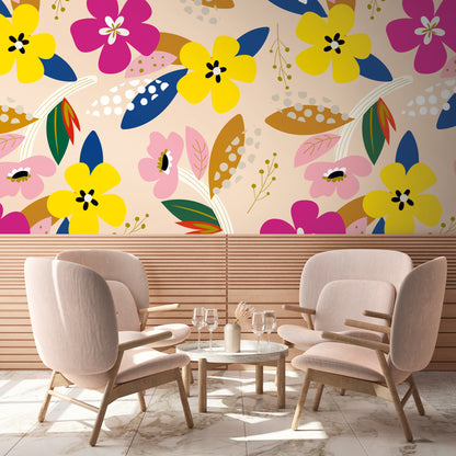 Fototapete Blumen Bunt Beige - 1,59 m x 2,80 m
