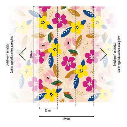 Fototapete Blumen Bunt Beige - 1,59 m x 2,80 m