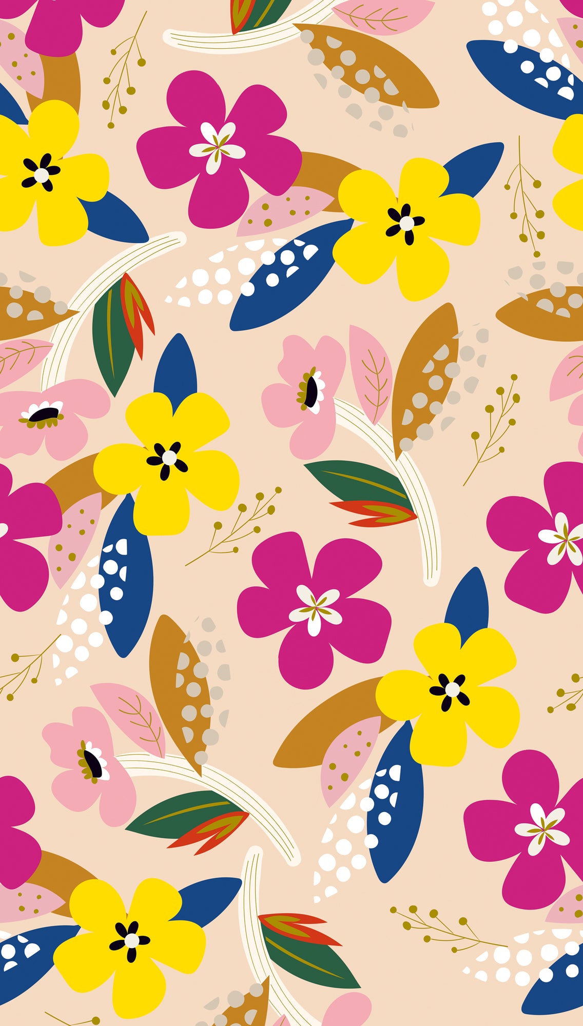 Fototapete Blumen Bunt Beige - 1,59 m x 2,80 m