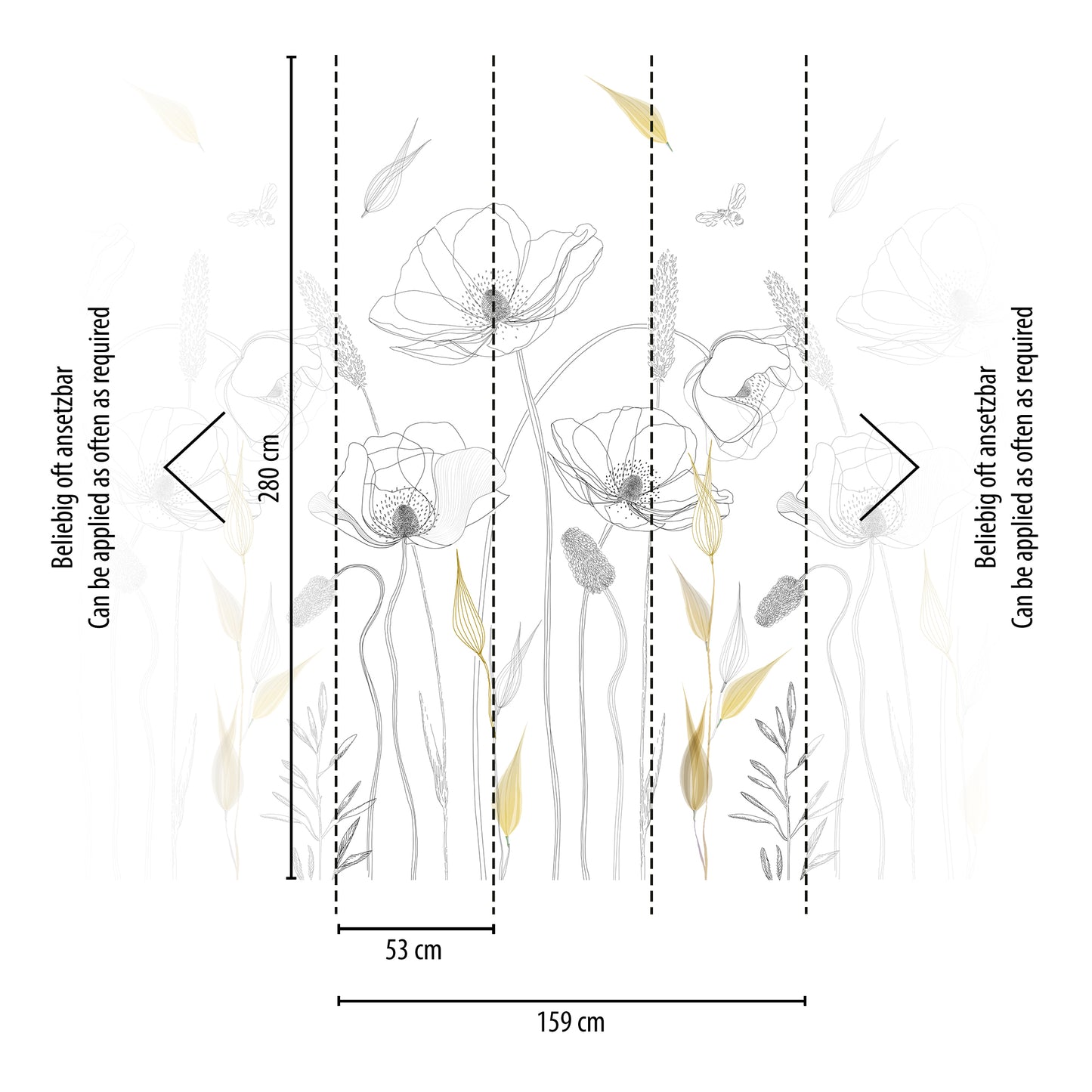 Fototapete Linienblumen mit Goldakzenten – 2,80 m x 1,59 m