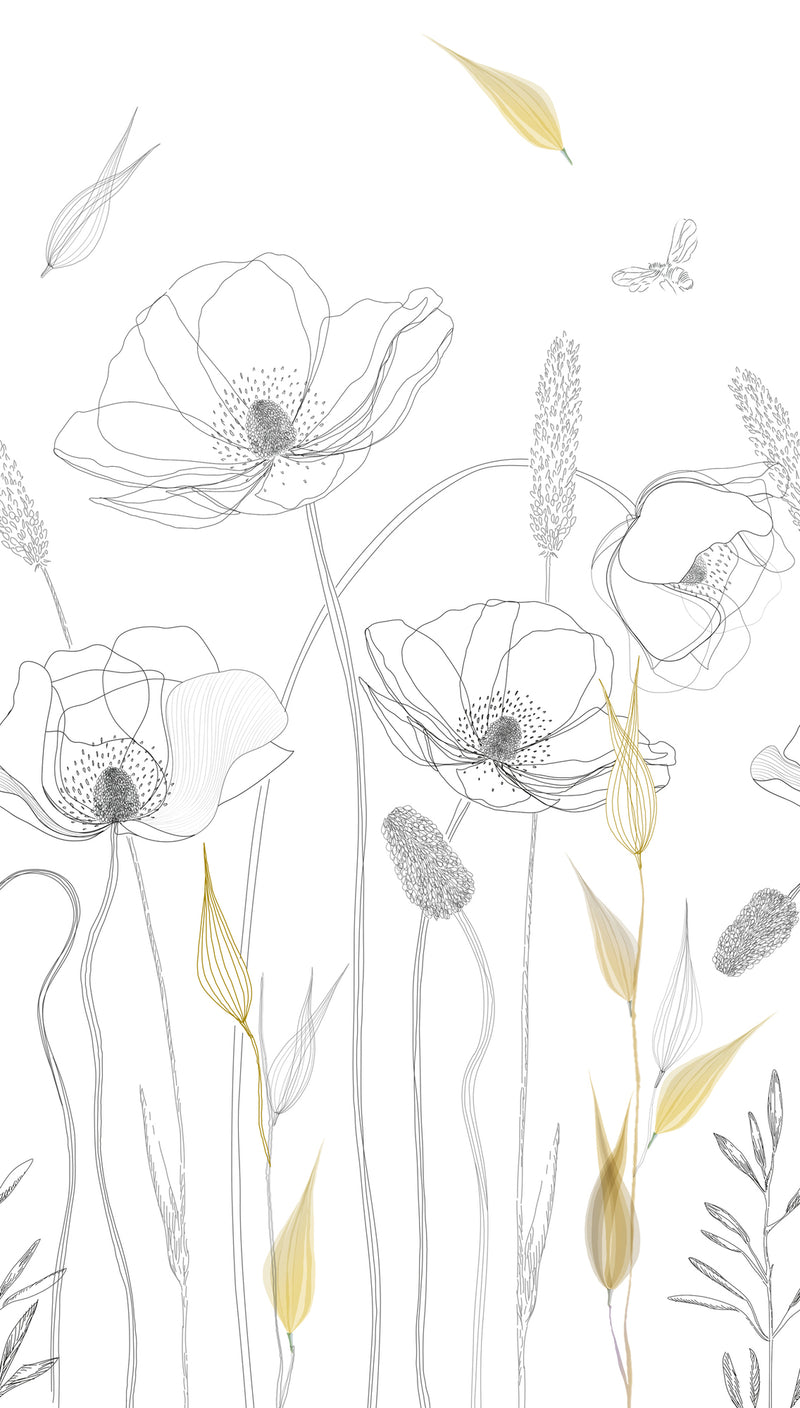 Fototapete Linienblumen mit Goldakzenten – 2,80 m x 1,59 m