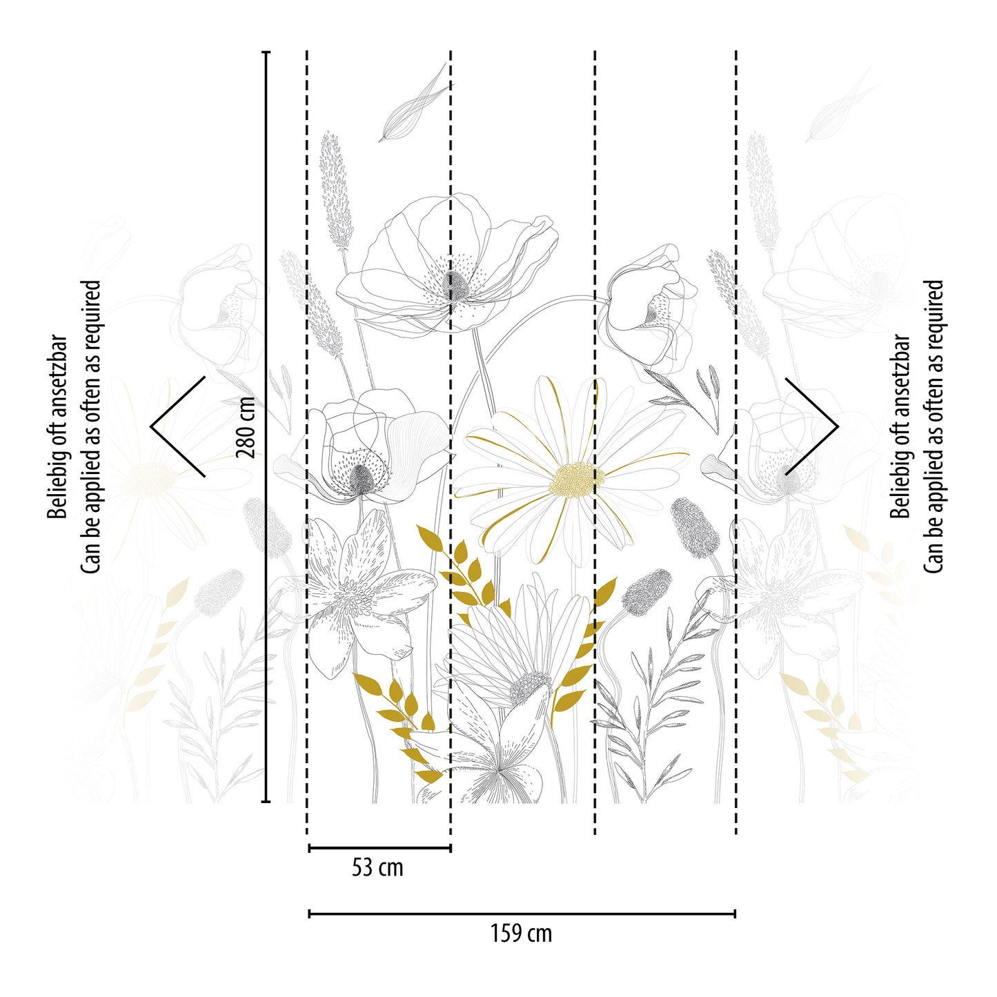 Fototapete Blumen Line Art – 2,80 m x 1,59 m