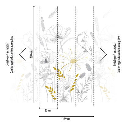 Fototapete Blumen Line Art – 2,80 m x 1,59 m