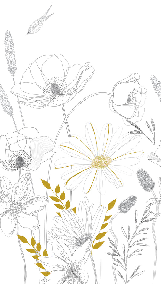 Fototapete Blumen Line Art – 2,80 m x 1,59 m