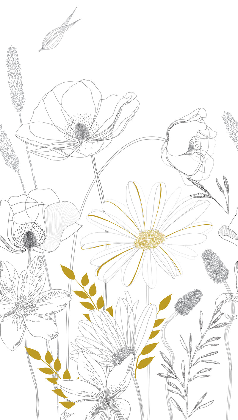 Fototapete Blumen Line Art – 2,80 m x 1,59 m
