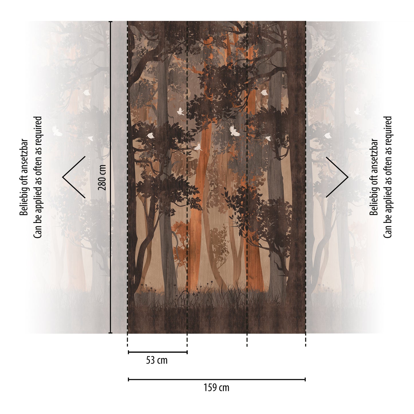 Fototapete Wald Silhouette Vintage – 2,80 m x 1,59 m