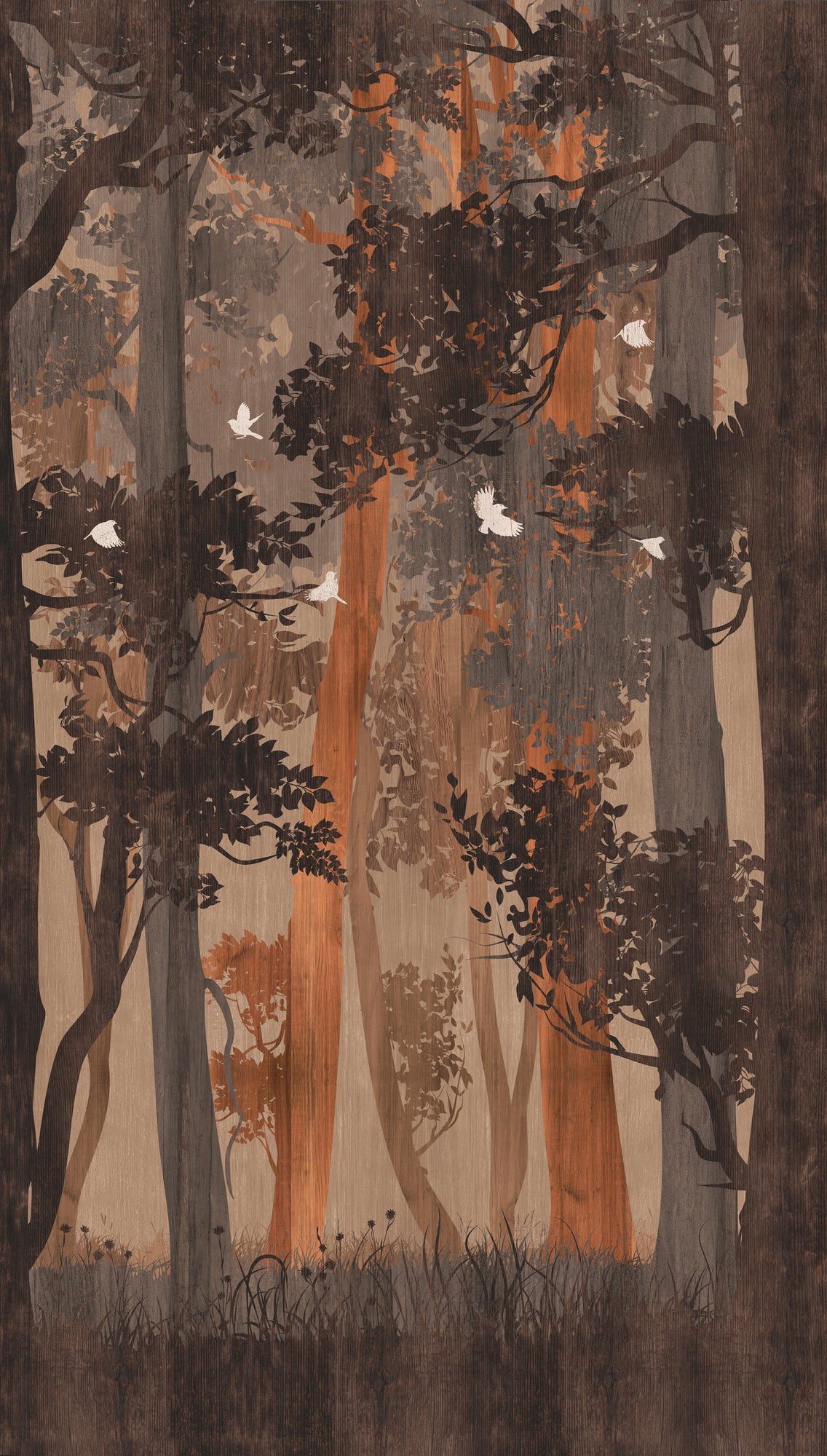 Fototapete Wald Silhouette Vintage – 2,80 m x 1,59 m