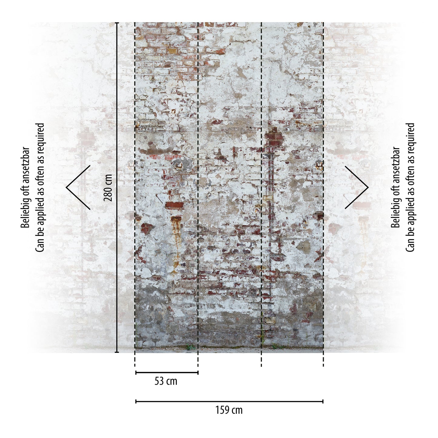 Fototapete Vintage Backstein Weiß – 2,80 m x 1,59 m