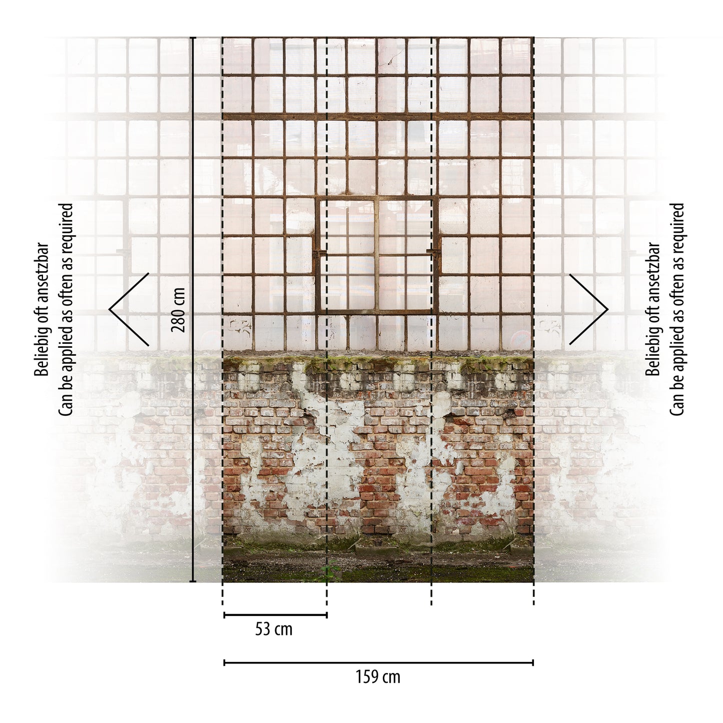 Fototapete Industrie Fenster Backstein - 1,59 m x 2,80 m