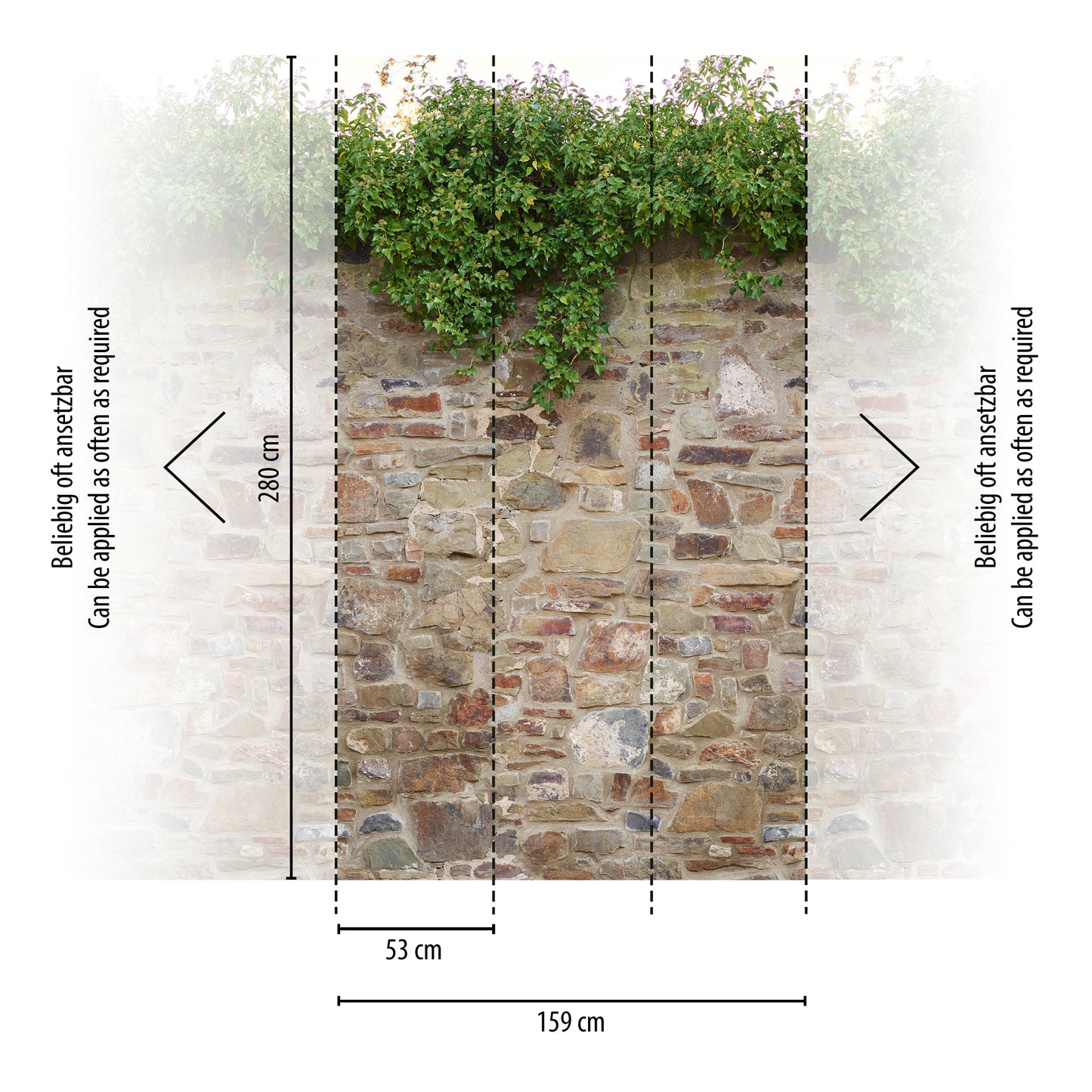 Fototapete Natursteinmauer mit Efeu – 2,80 m x 1,59 m