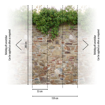 Fototapete Natursteinmauer mit Efeu – 2,80 m x 1,59 m