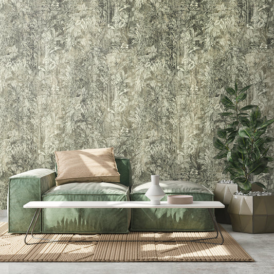 Fototapete Botanisches Relief Grau - 1,59 m x 2,80 m