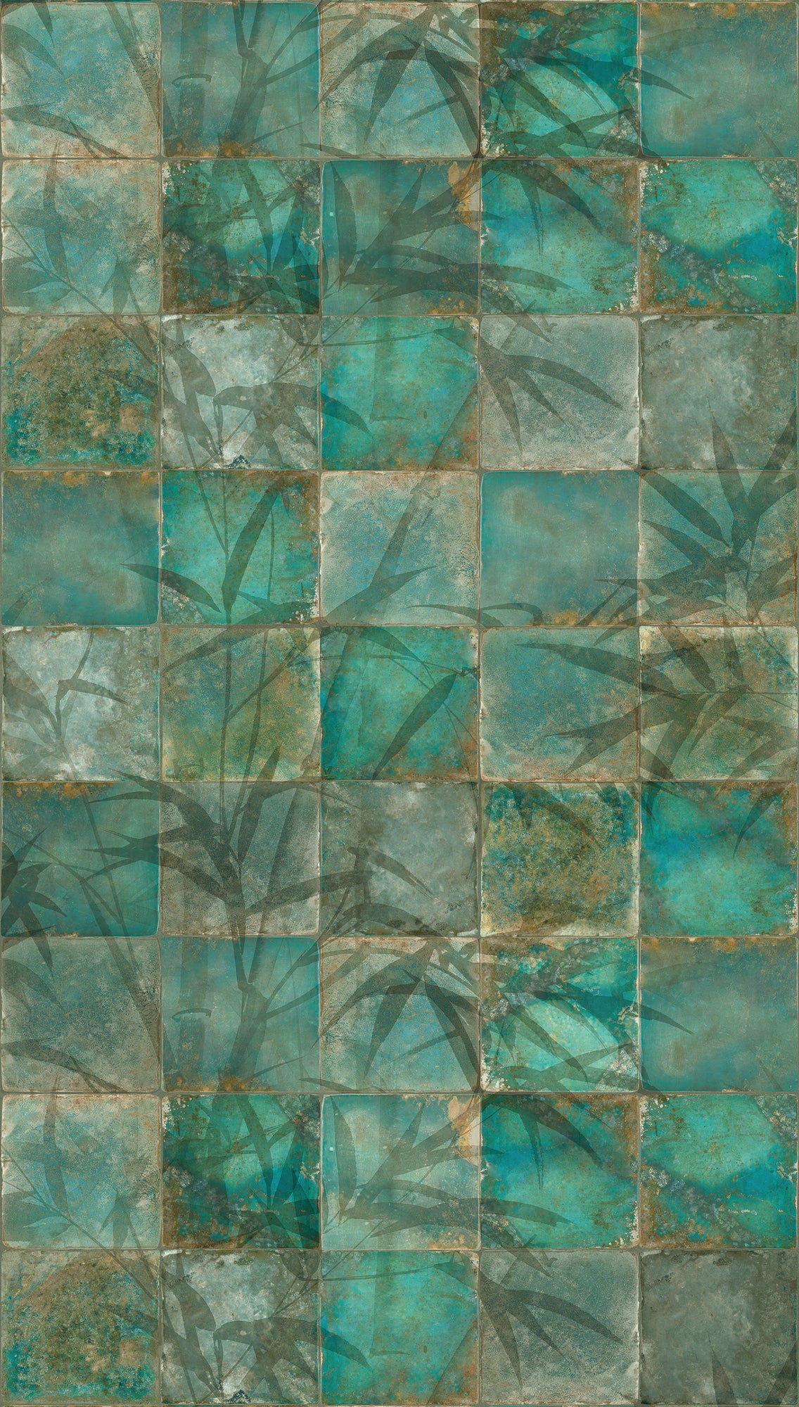 Fototapete Bambus Mosaik Teal - 1,59 m x 2,80 m