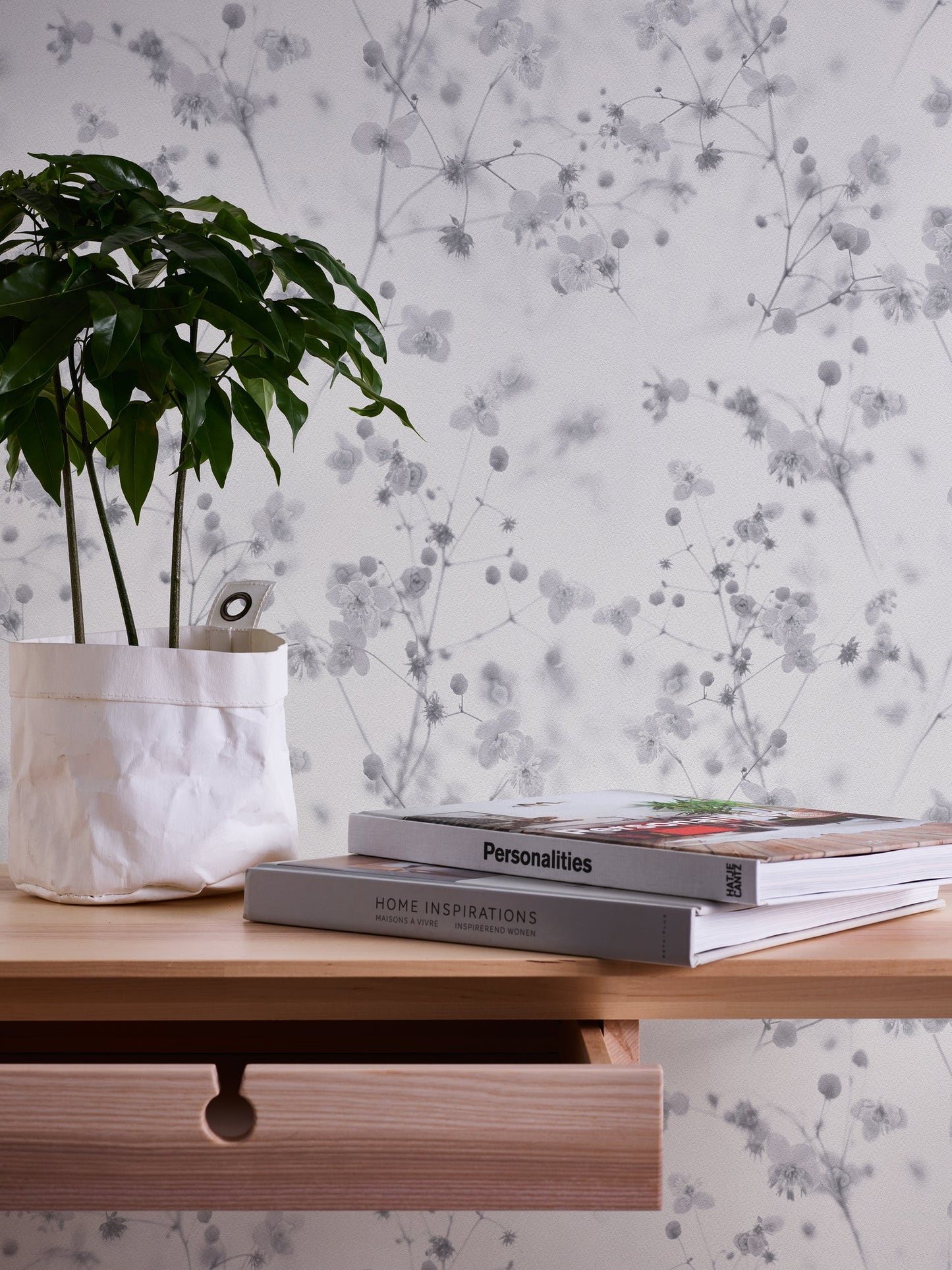 T/E Profi 21 Florale Papiertapete Grau Weiß 10,05 m x 0,53 m