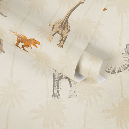 Dinosaurier Papiertapete Orange Beige Grau 10,05 m x 0,53 m