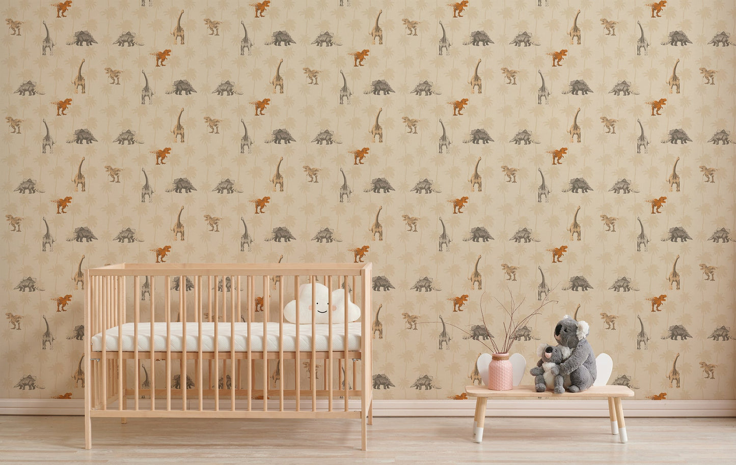 Dinosaurier Papiertapete Orange Beige Grau 10,05 m x 0,53 m