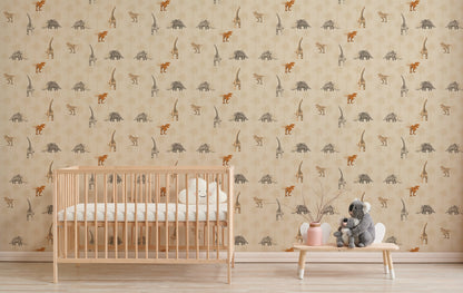Dinosaurier Papiertapete Orange Beige Grau 10,05 m x 0,53 m