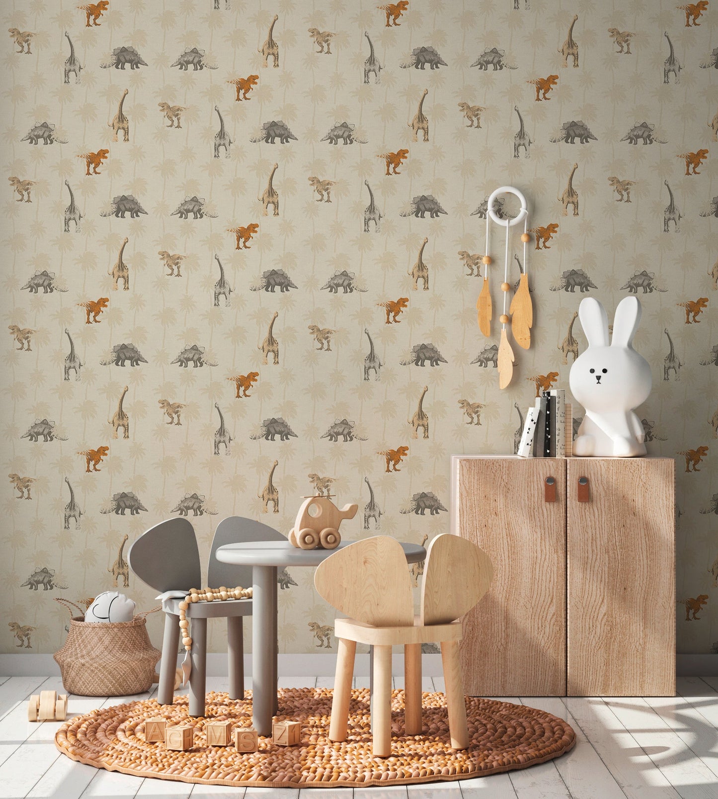 Dinosaurier Papiertapete Orange Beige Grau 10,05 m x 0,53 m