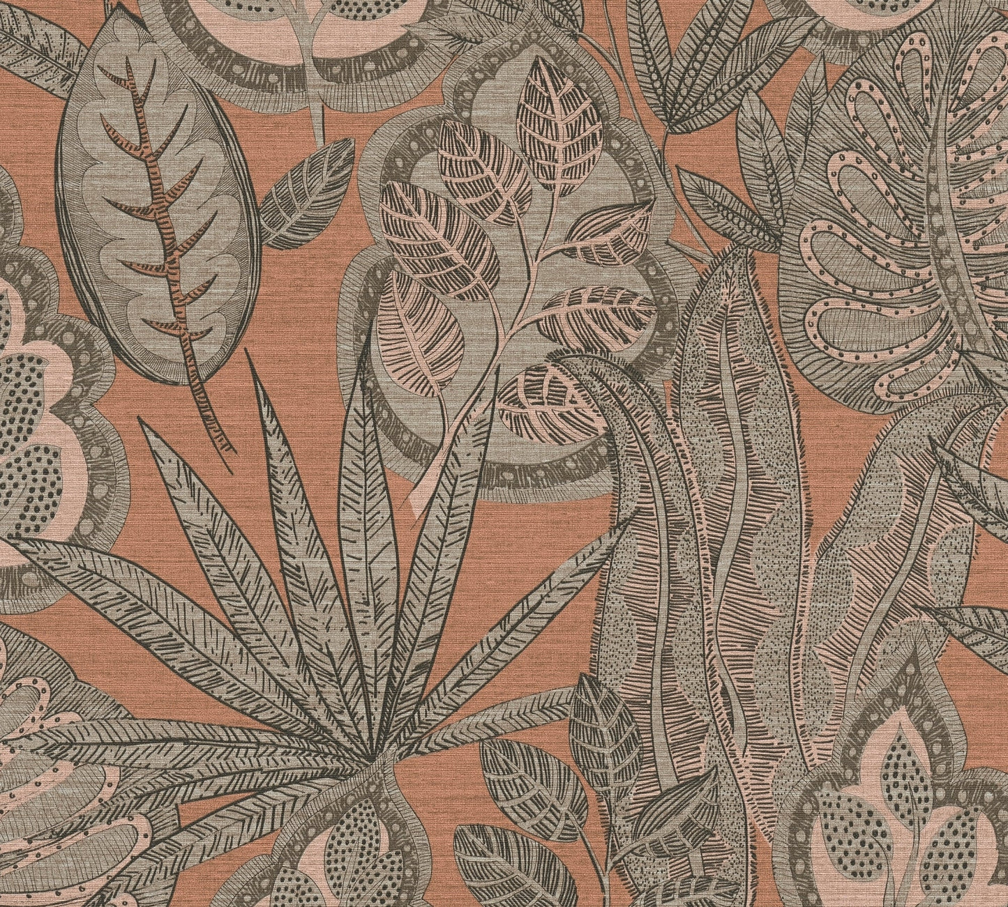 Livingwalls Grafic Leaves Pflanzen Vliestapete Rosa Grau Taupe Braun 10,05 m x 0,53 m
