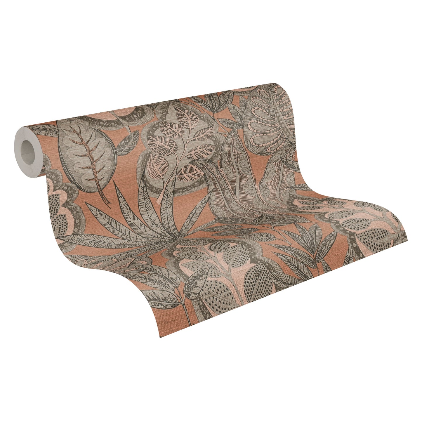 Livingwalls Grafic Leaves Pflanzen Vliestapete Rosa Grau Taupe Braun 10,05 m x 0,53 m
