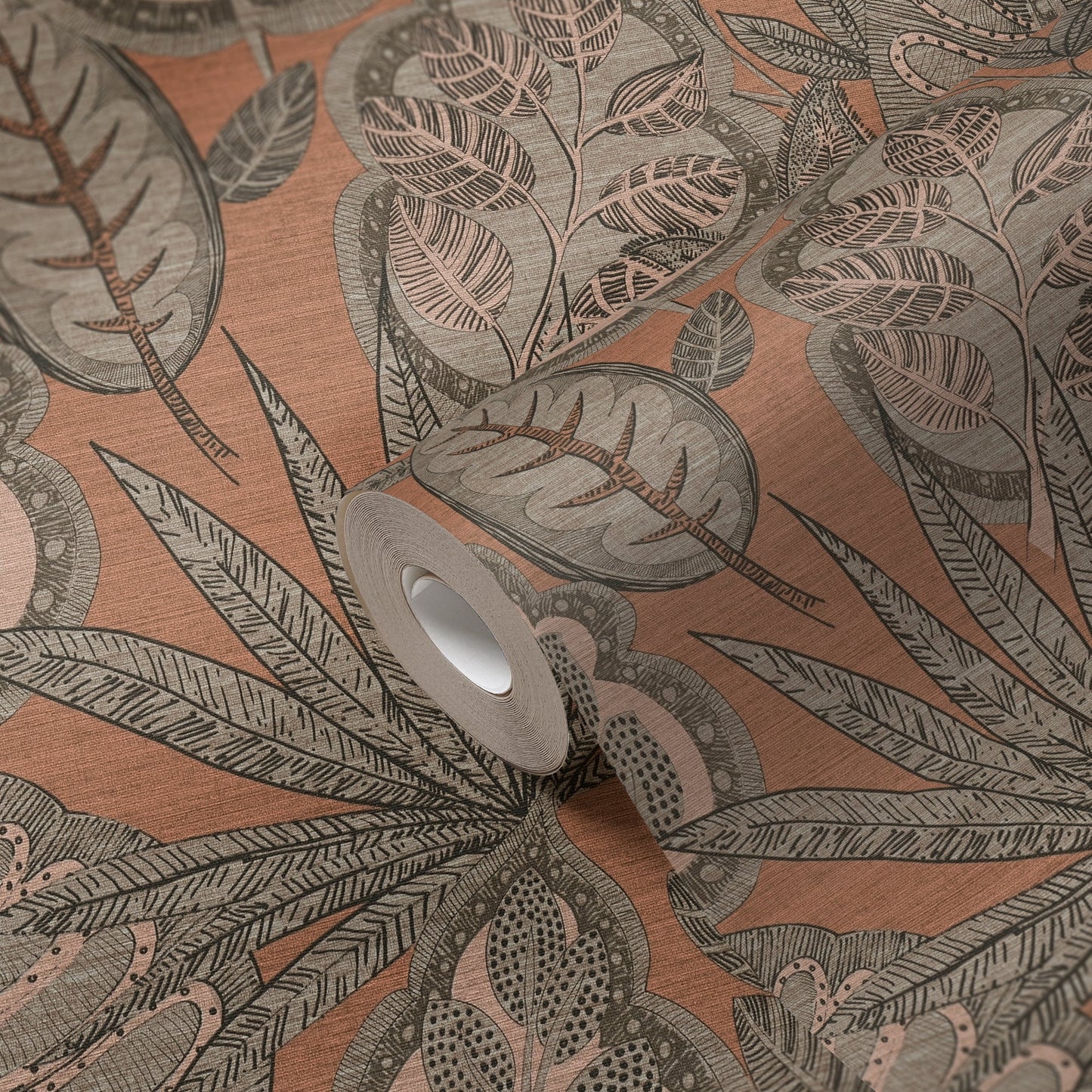 Livingwalls Grafic Leaves Pflanzen Vliestapete Rosa Grau Taupe Braun 10,05 m x 0,53 m