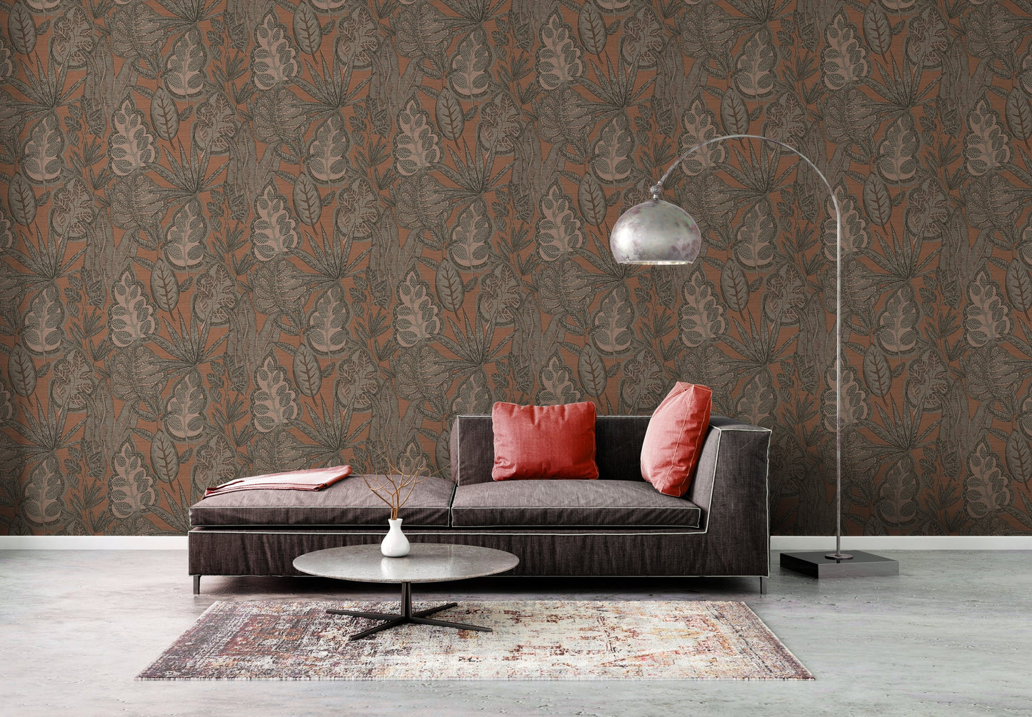 Livingwalls Grafic Leaves Pflanzen Vliestapete Rosa Grau Taupe Braun 10,05 m x 0,53 m