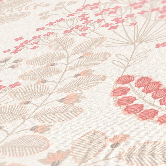 Livingwalls Dreaming Garden Florale Vliestapete Weiß Taupe Rosa Rot 10,05 m x 0,53 m