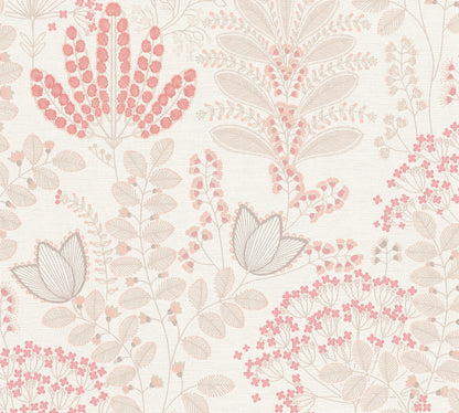 Livingwalls Dreaming Garden Florale Vliestapete Weiß Taupe Rosa Rot 10,05 m x 0,53 m