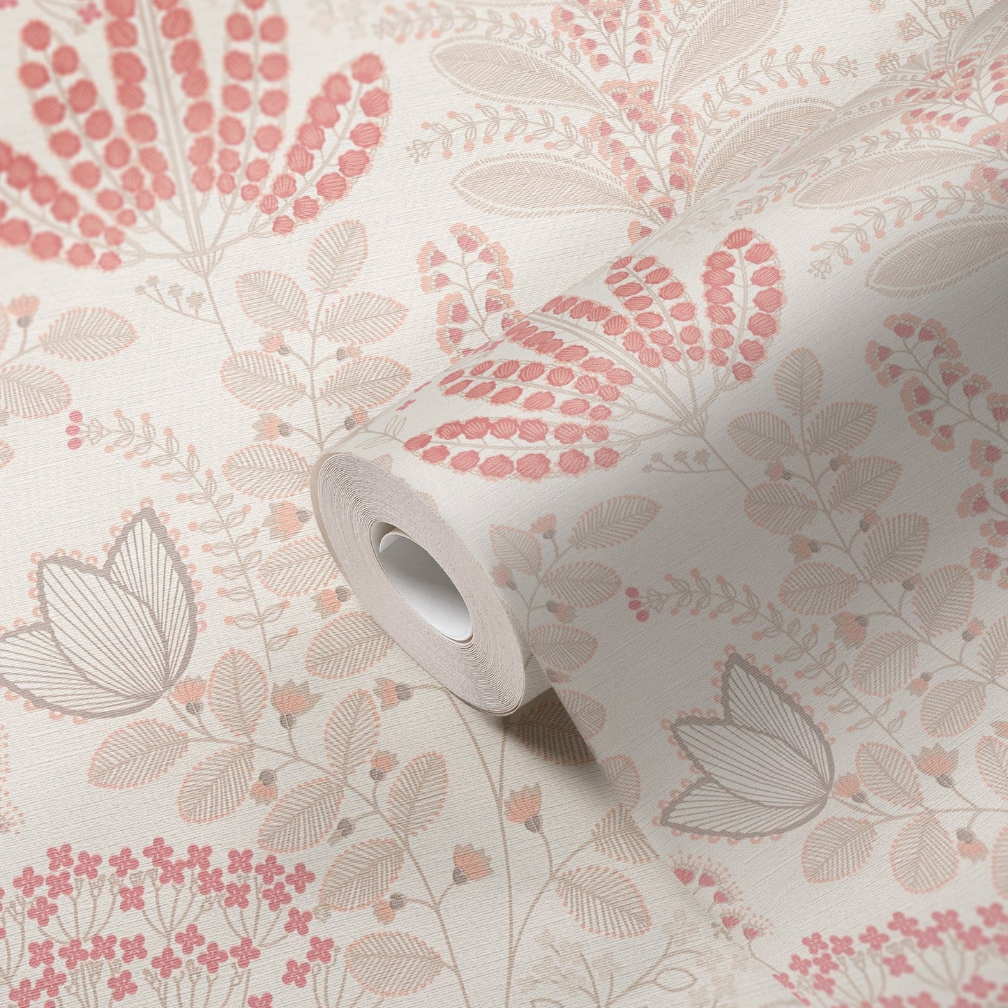 Livingwalls Dreaming Garden Florale Vliestapete Weiß Taupe Rosa Rot 10,05 m x 0,53 m