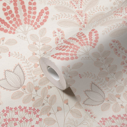 Livingwalls Dreaming Garden Florale Vliestapete Weiß Taupe Rosa Rot 10,05 m x 0,53 m