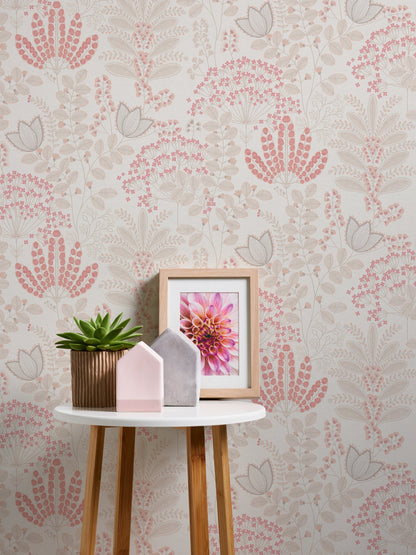 Livingwalls Dreaming Garden Florale Vliestapete Weiß Taupe Rosa Rot 10,05 m x 0,53 m
