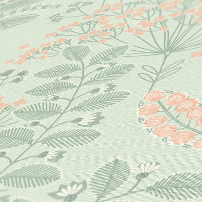 Livingwalls Dreaming Garden Florale Vliestapete Grün Grau Rosa Orange 10,05 m x 0,53 m