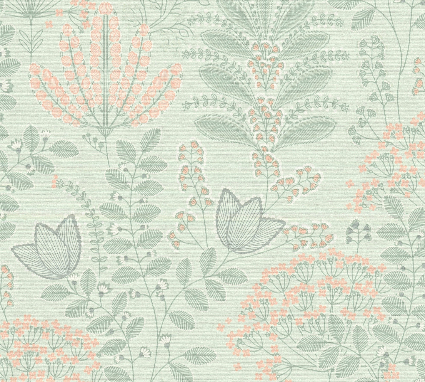 Livingwalls Dreaming Garden Florale Vliestapete Grün Grau Rosa Orange 10,05 m x 0,53 m