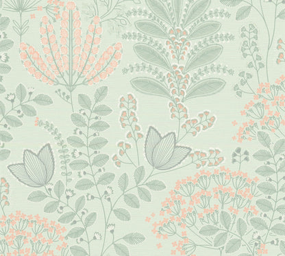 Livingwalls Dreaming Garden Florale Vliestapete Grün Grau Rosa Orange 10,05 m x 0,53 m