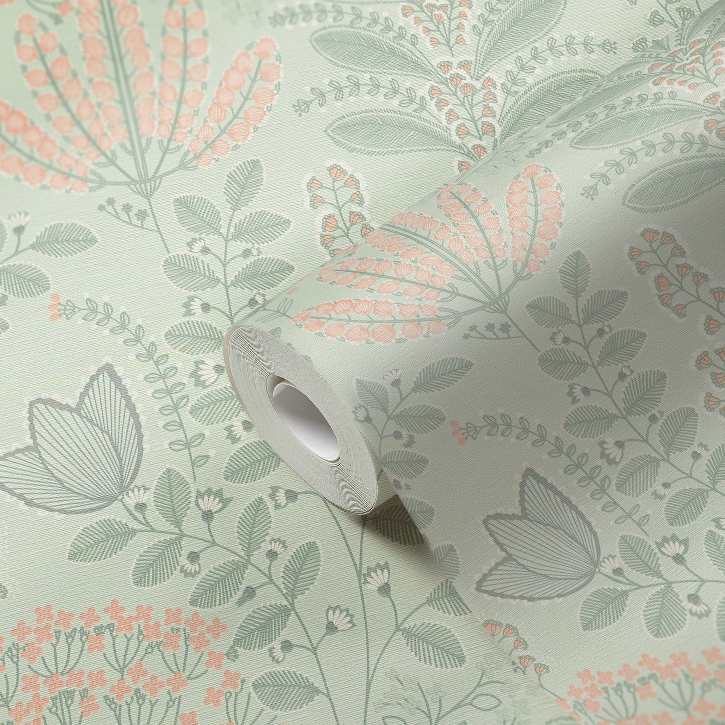 Livingwalls Dreaming Garden Florale Vliestapete Grün Grau Rosa Orange 10,05 m x 0,53 m