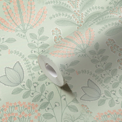 Livingwalls Dreaming Garden Florale Vliestapete Grün Grau Rosa Orange 10,05 m x 0,53 m