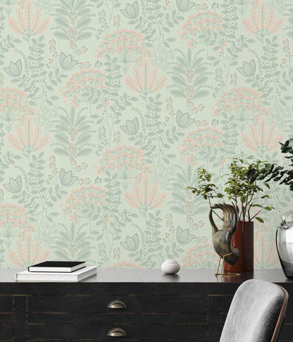 Livingwalls Dreaming Garden Florale Vliestapete Grün Grau Rosa Orange 10,05 m x 0,53 m