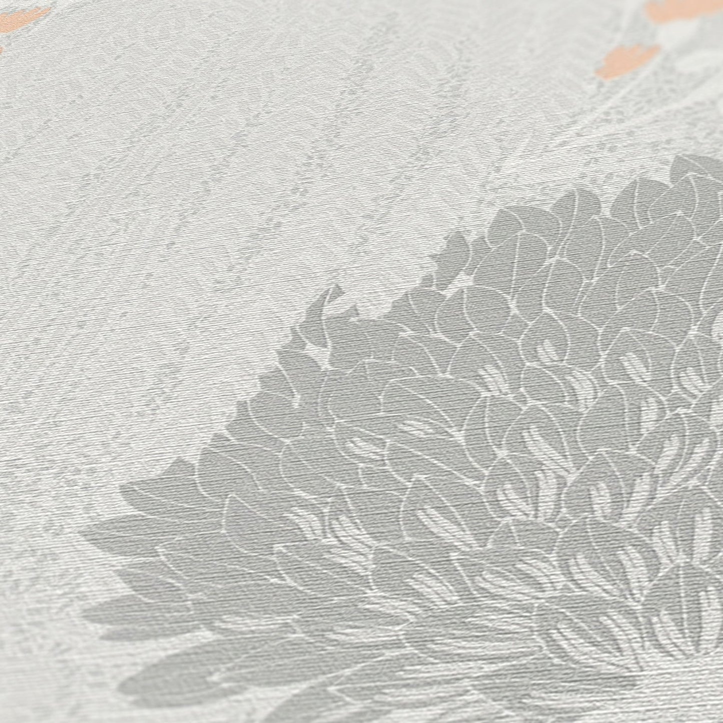 Livingwalls Fairytale Leaves Florale Vliestapete Hellgrau Weiß Rosa Orange 10,05 m x 0,53 m