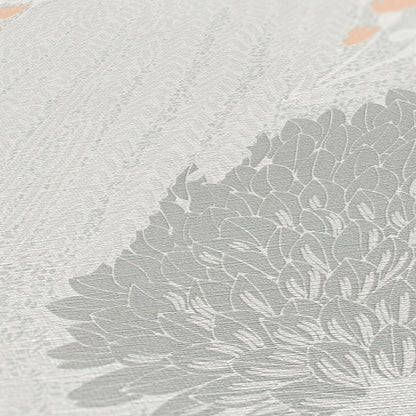 Livingwalls Fairytale Leaves Florale Vliestapete Hellgrau Weiß Rosa Orange 10,05 m x 0,53 m