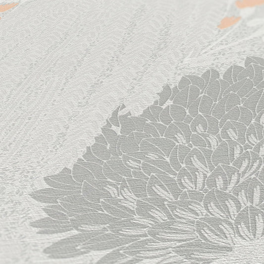 Livingwalls Fairytale Leaves Florale Vliestapete Hellgrau Weiß Rosa Orange 10,05 m x 0,53 m