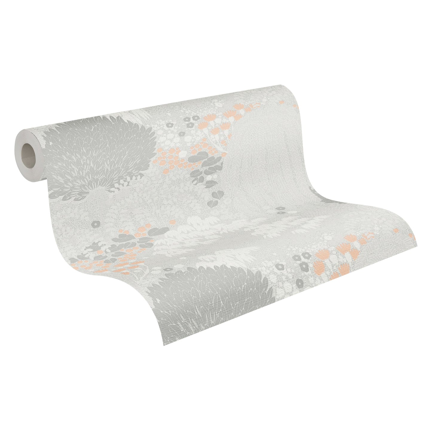 Livingwalls Fairytale Leaves Florale Vliestapete Hellgrau Weiß Rosa Orange 10,05 m x 0,53 m