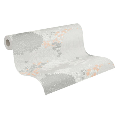 Livingwalls Fairytale Leaves Florale Vliestapete Hellgrau Weiß Rosa Orange 10,05 m x 0,53 m
