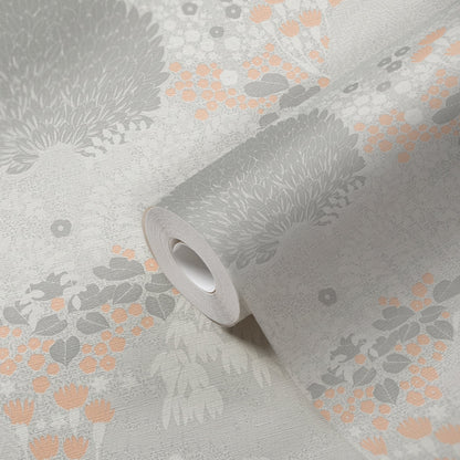 Livingwalls Fairytale Leaves Florale Vliestapete Hellgrau Weiß Rosa Orange 10,05 m x 0,53 m
