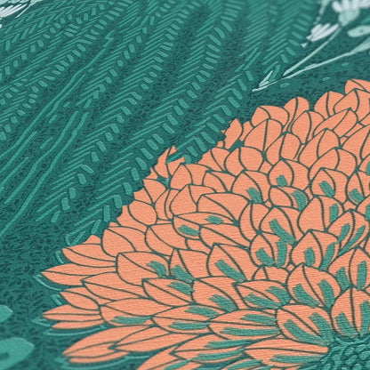 Livingwalls Fairytale Leaves Florale Vliestapete Petrol Orange Grün 10,05 m x 0,53 m