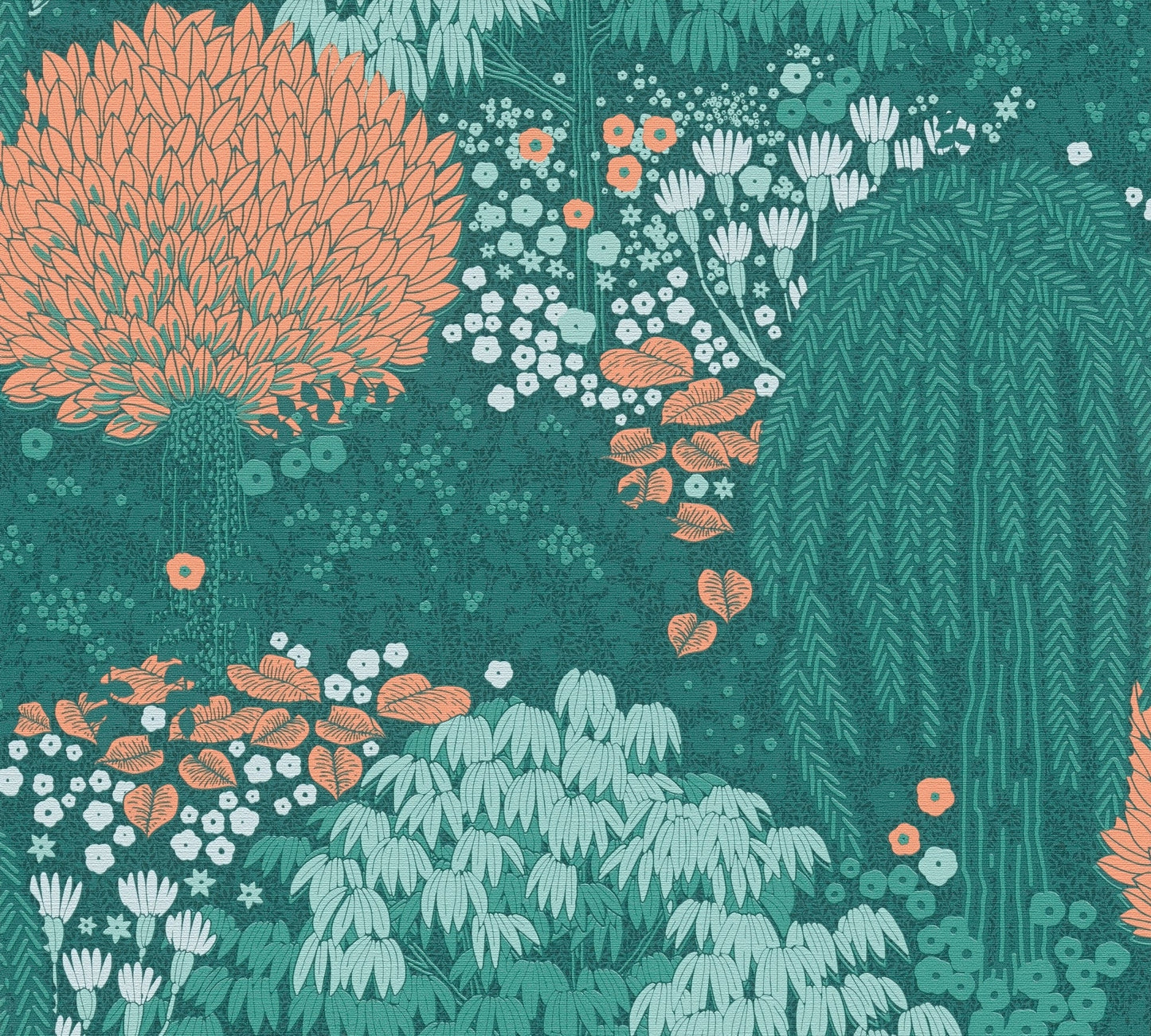 Livingwalls Fairytale Leaves Florale Vliestapete Petrol Orange Grün 10,05 m x 0,53 m