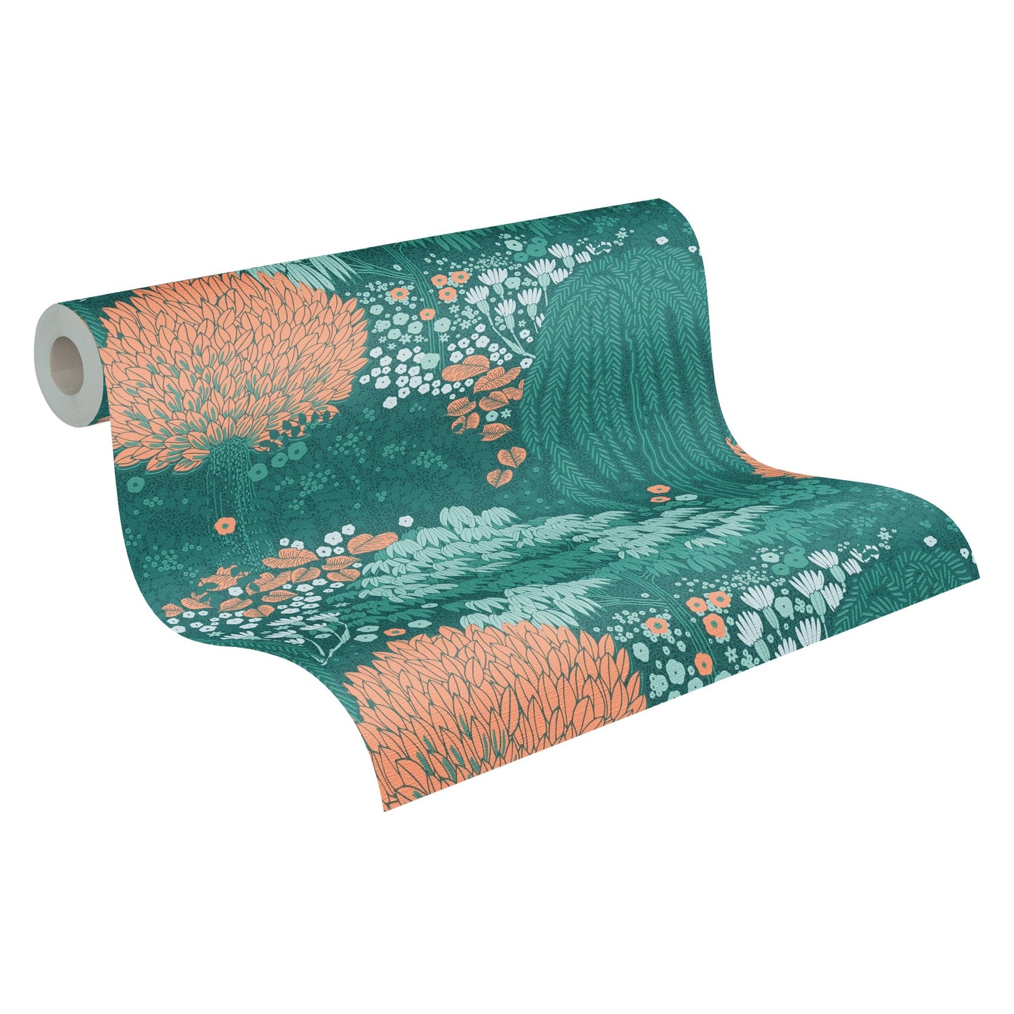 Livingwalls Fairytale Leaves Florale Vliestapete Petrol Orange Grün 10,05 m x 0,53 m
