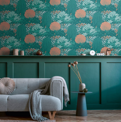 Livingwalls Fairytale Leaves Florale Vliestapete Petrol Orange Grün 10,05 m x 0,53 m