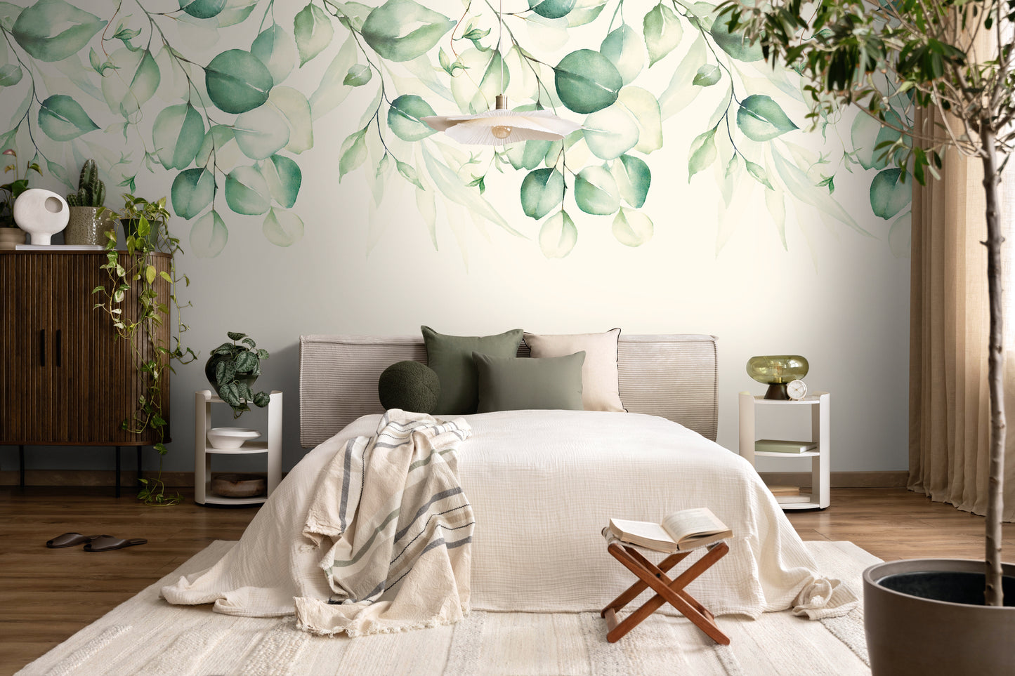 Fototapete Blattmotiv Grün Beige - 1,59 m x 2,80 m