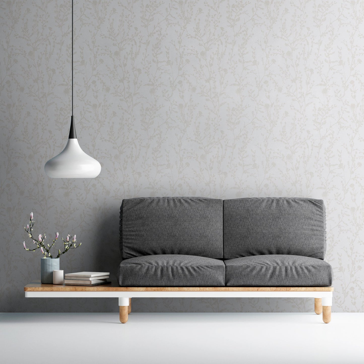 Casual Living Vliestapete mit Ästemotiv Hellgrau Weiß 10,05 m x 0,53 m
