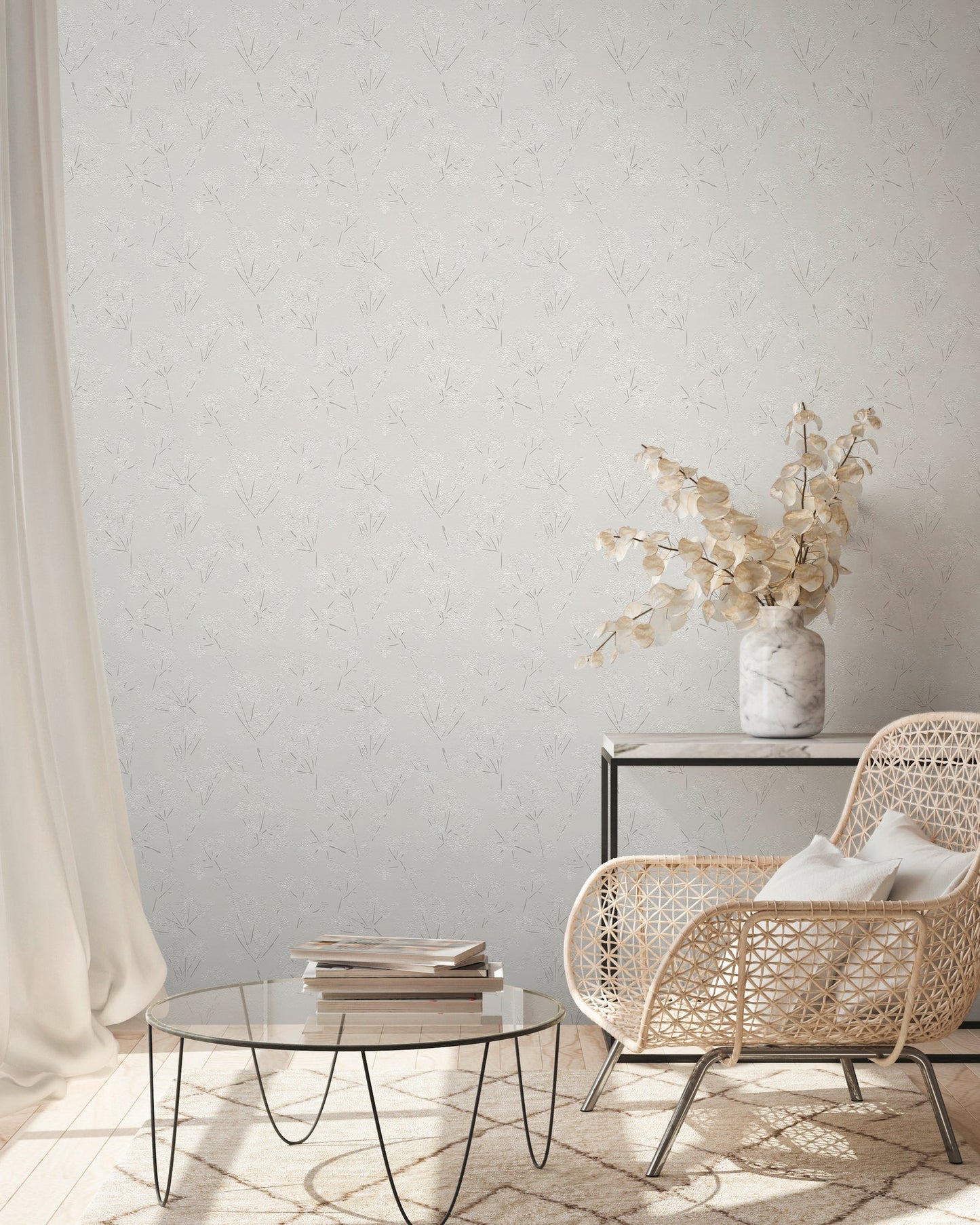 Casual Living Florale Vliestapete Grau Weiß 10,05 m x 0,53 m
